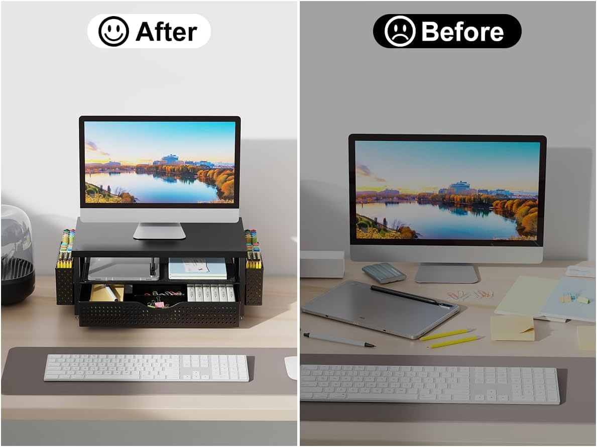 Monitor Stand with Drawer and 2 Pen Holders