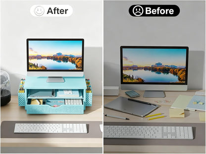 Monitor Stand with Drawer and 2 Pen Holders