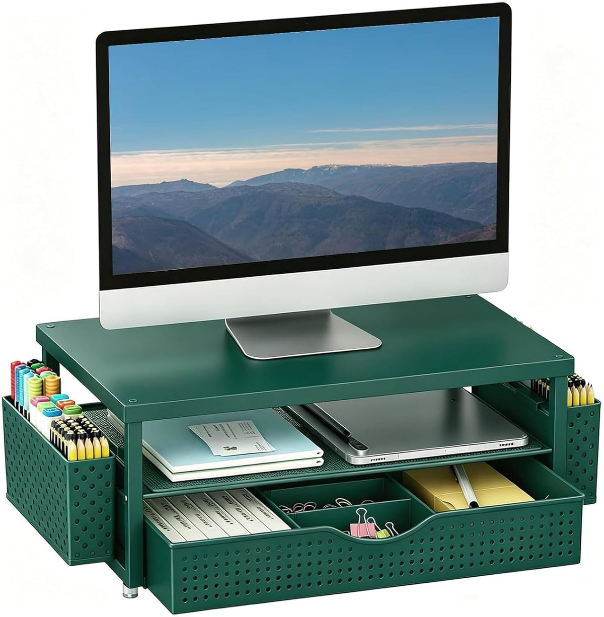 Monitor Stand with Drawer and 2 Pen Holders