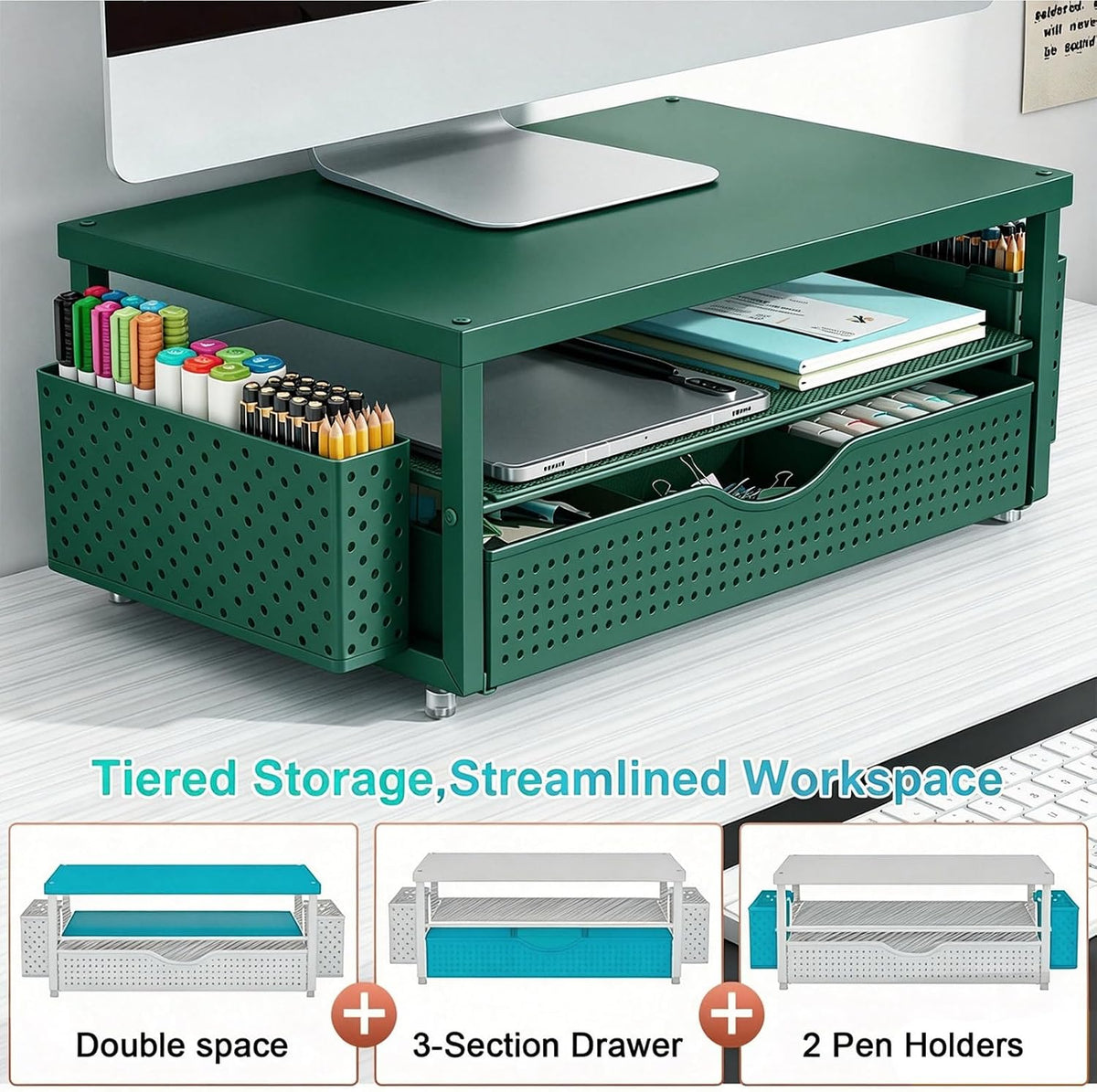Monitor Stand with Drawer and 2 Pen Holders