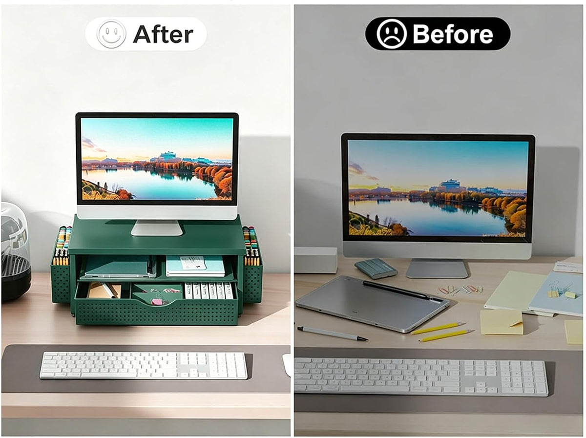 Monitor Stand with Drawer and 2 Pen Holders