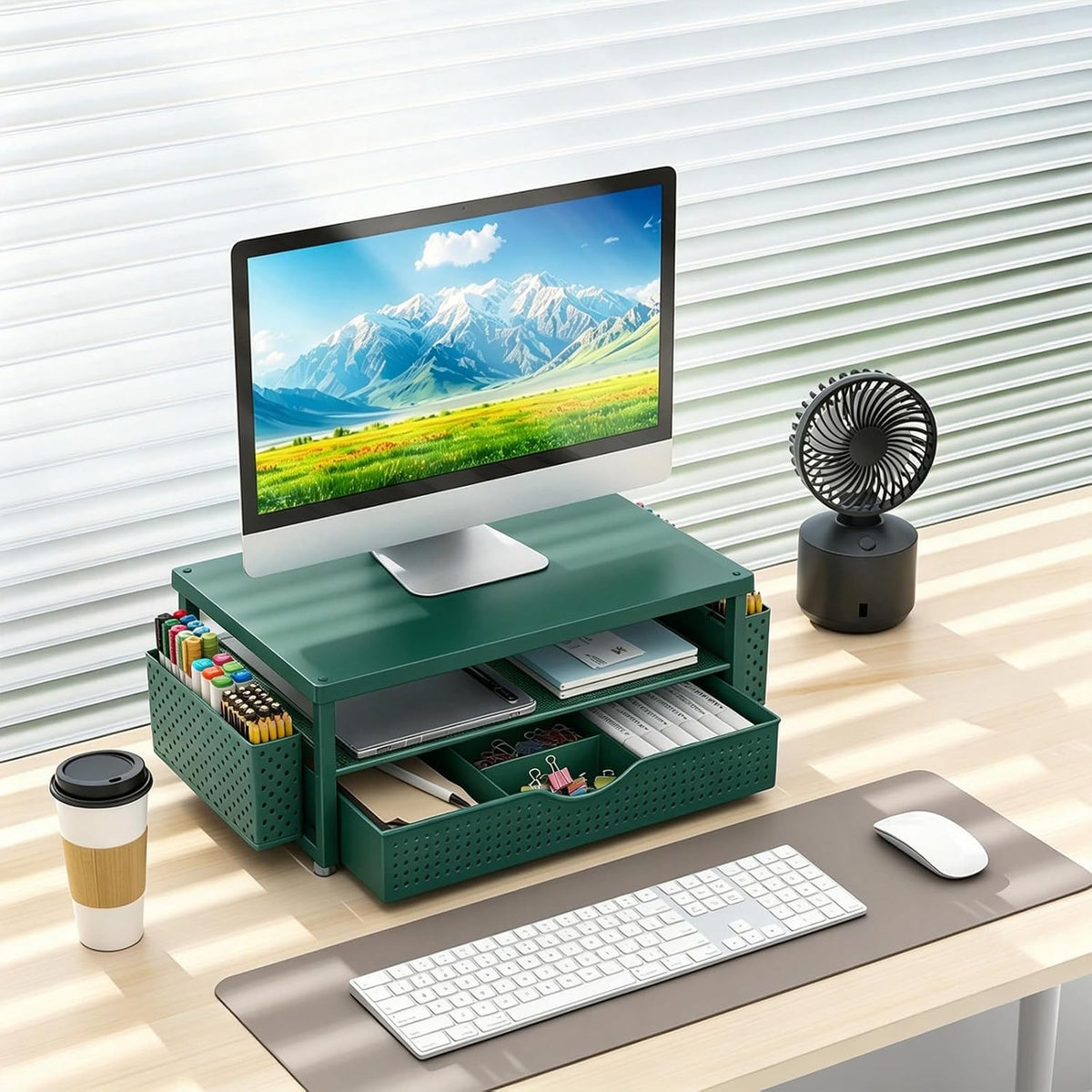 Monitor Stand with Drawer and 2 Pen Holders