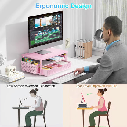 Monitor Stand with Drawer and 2 Pen Holders