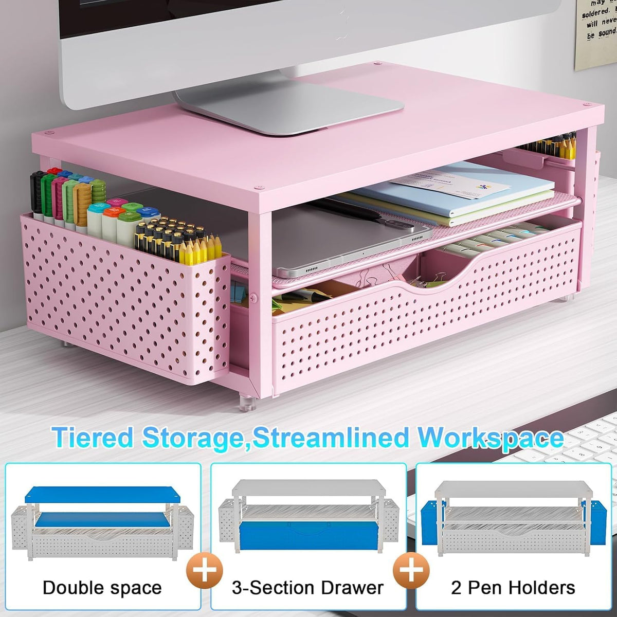 Monitor Stand with Drawer and 2 Pen Holders