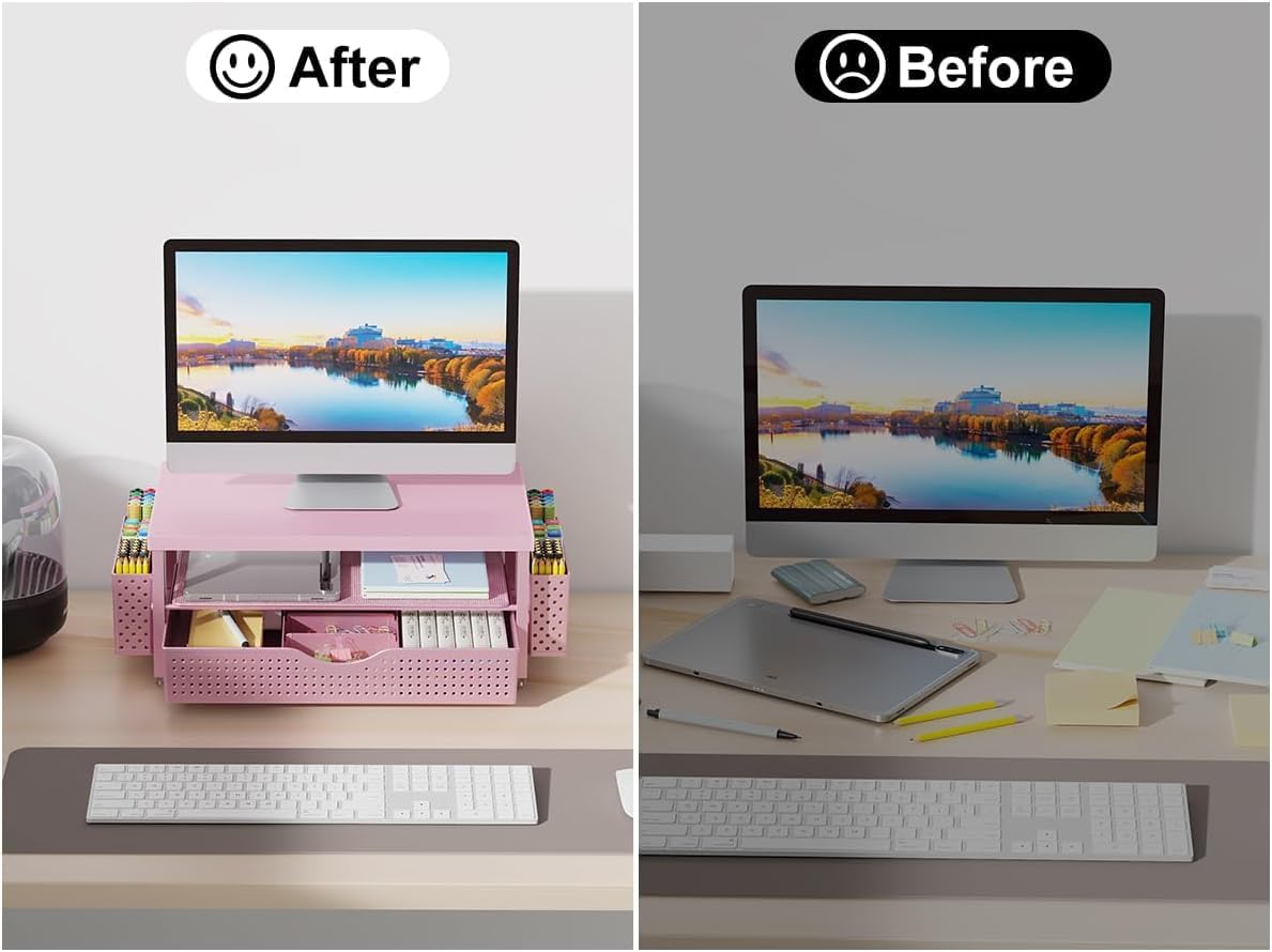 Monitor Stand with Drawer and 2 Pen Holders