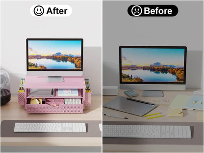 Monitor Stand with Drawer and 2 Pen Holders