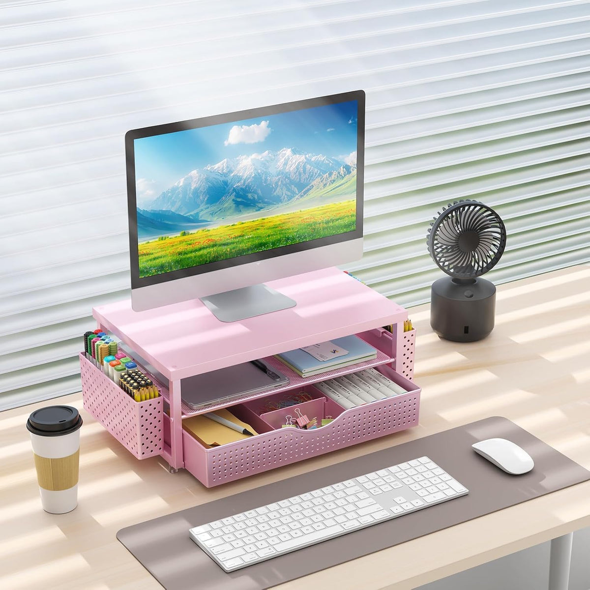 Monitor Stand with Drawer and 2 Pen Holders