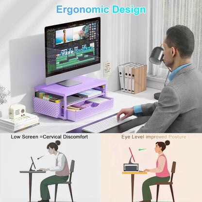 Monitor Stand with Drawer and 2 Pen Holders
