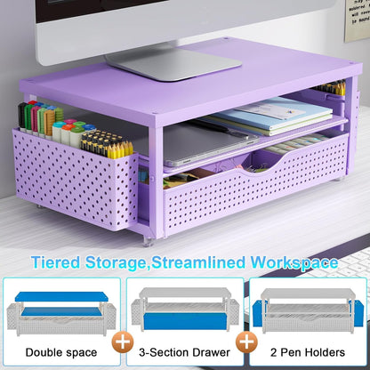Monitor Stand with Drawer and 2 Pen Holders