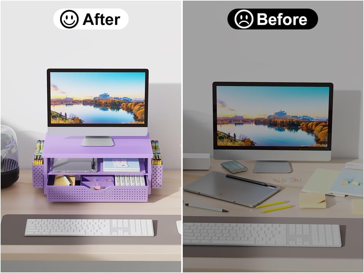 Monitor Stand with Drawer and 2 Pen Holders