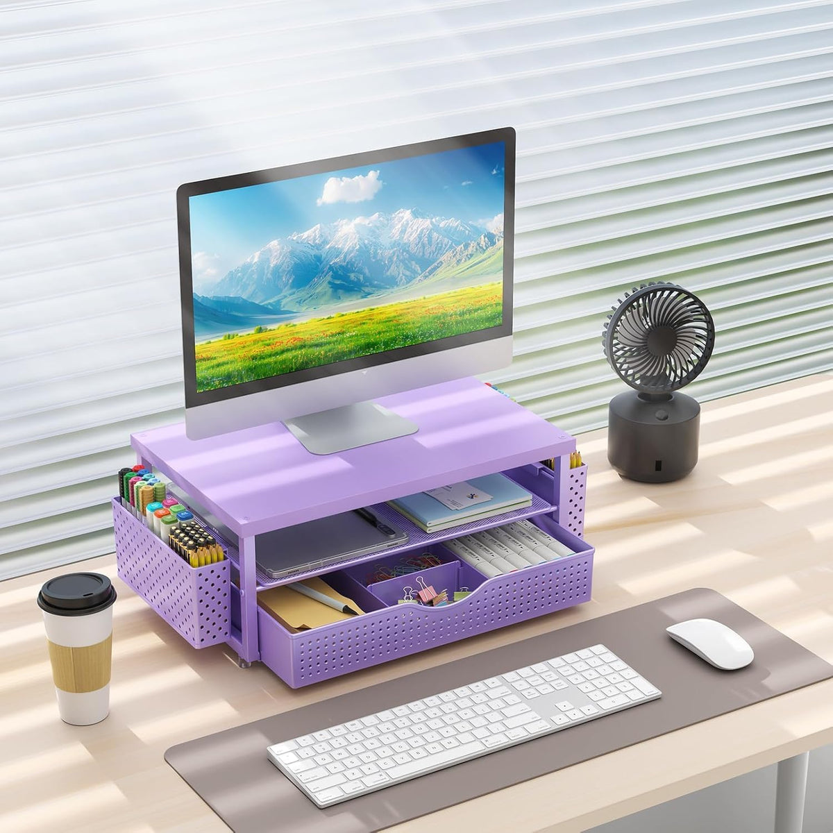 Monitor Stand with Drawer and 2 Pen Holders