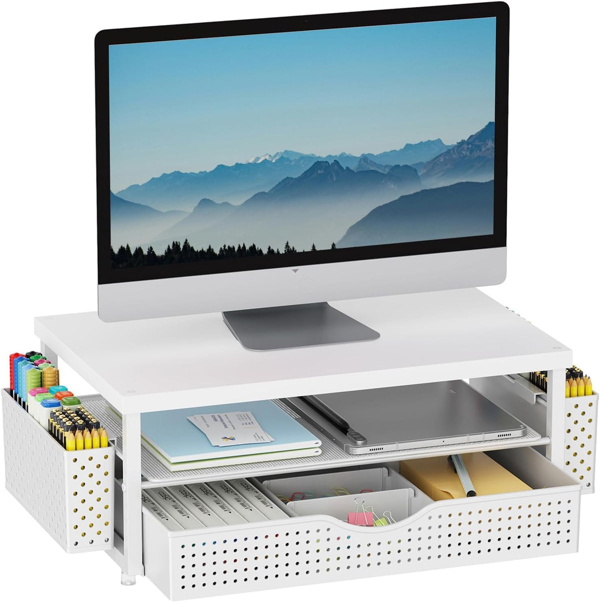 Monitor Stand with Drawer and 2 Pen Holders