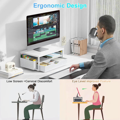 Monitor Stand with Drawer and 2 Pen Holders