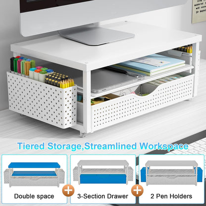 Monitor Stand with Drawer and 2 Pen Holders