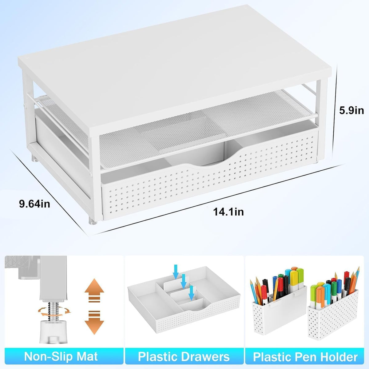 Monitor Stand with Drawer and 2 Pen Holders