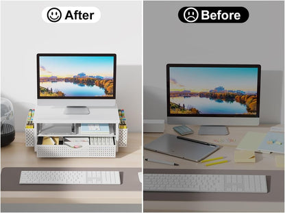 Monitor Stand with Drawer and 2 Pen Holders