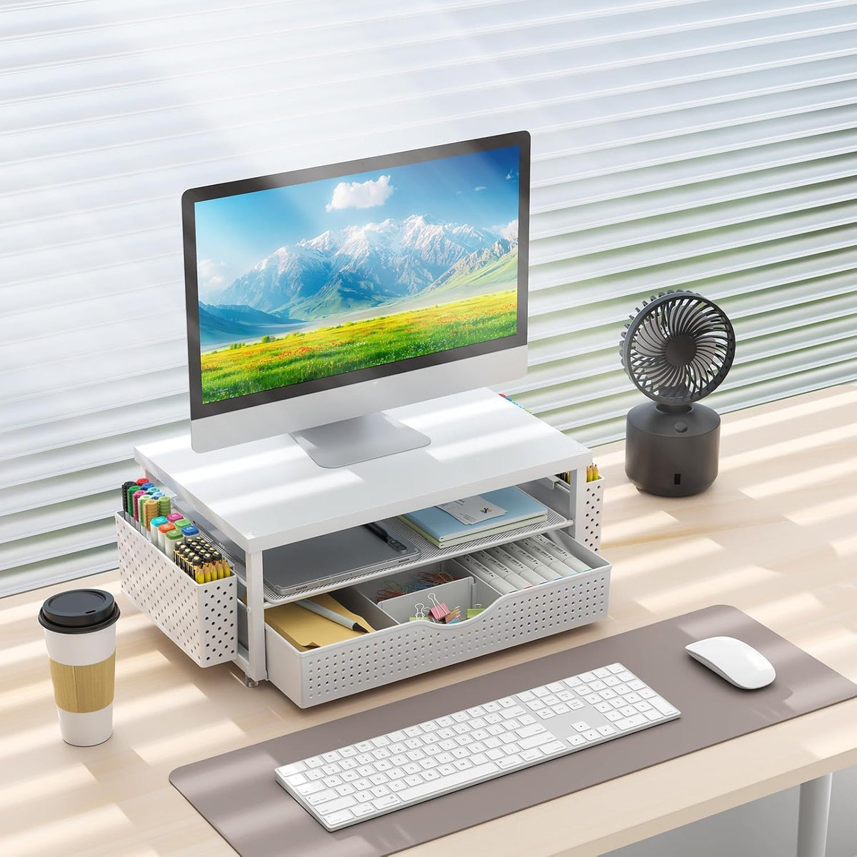 Monitor Stand with Drawer and 2 Pen Holders