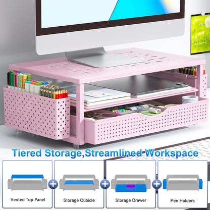 Monitor Stand with Drawer and 2 Pen Holders