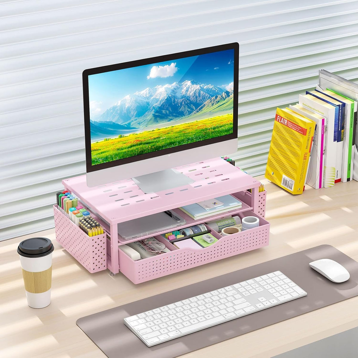Monitor Stand with Drawer and 2 Pen Holders