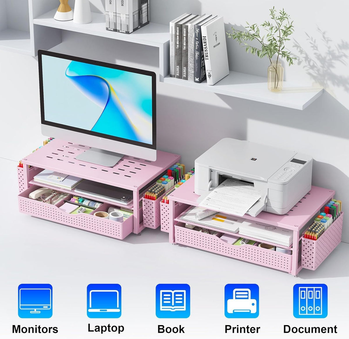 Monitor Stand with Drawer and 2 Pen Holders