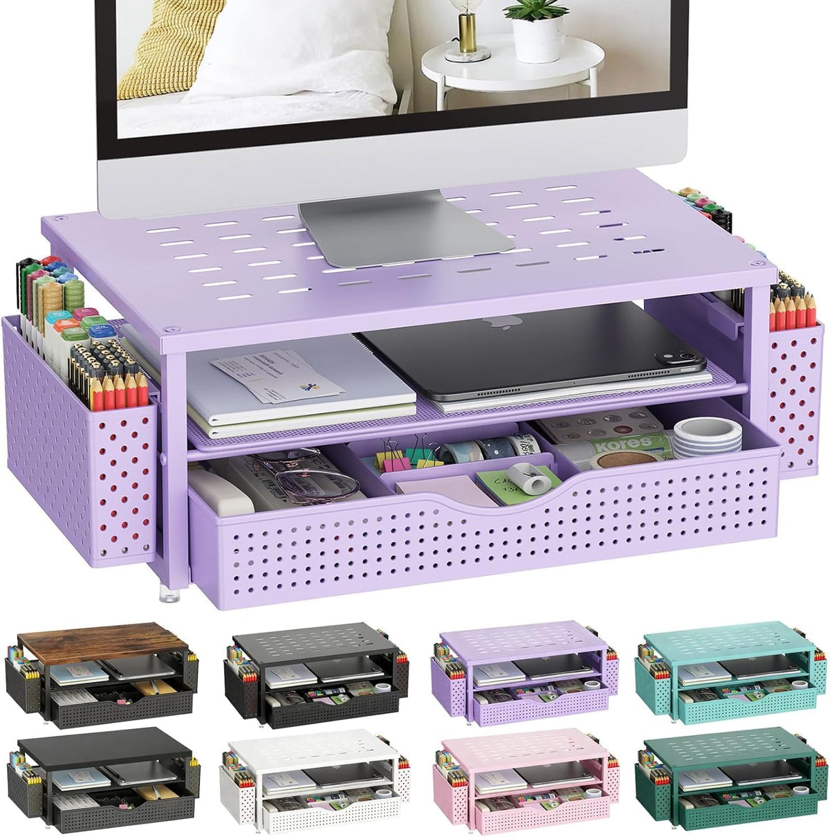 Monitor Stand with Drawer and 2 Pen Holders
