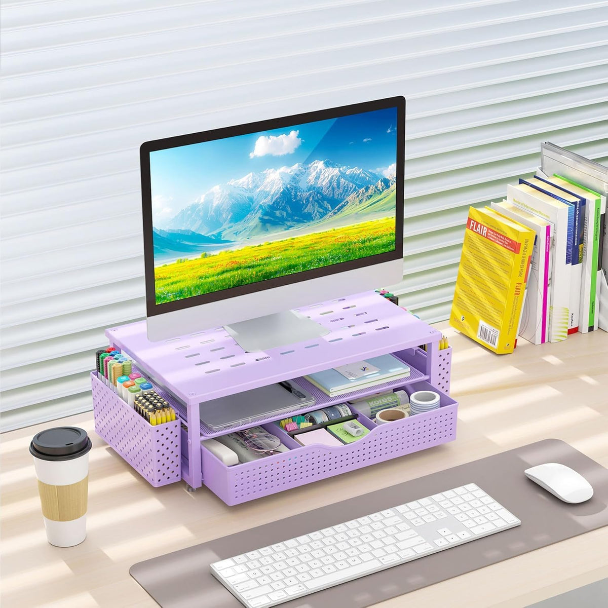 Monitor Stand with Drawer and 2 Pen Holders