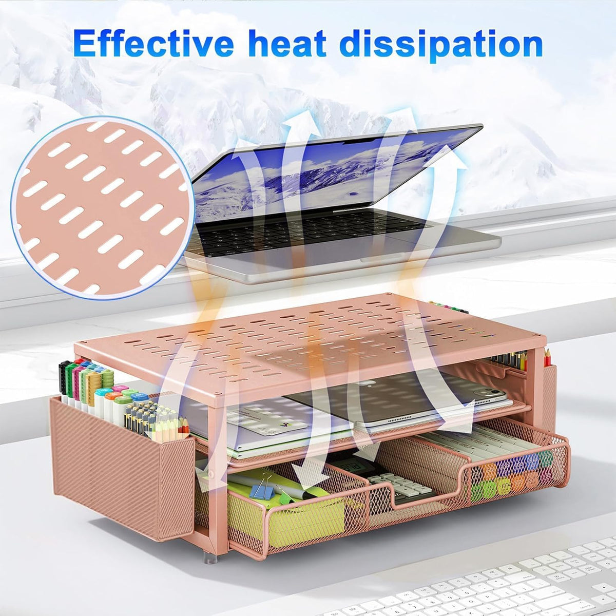 Monitor Stand with Drawer and 2 Pen Holders