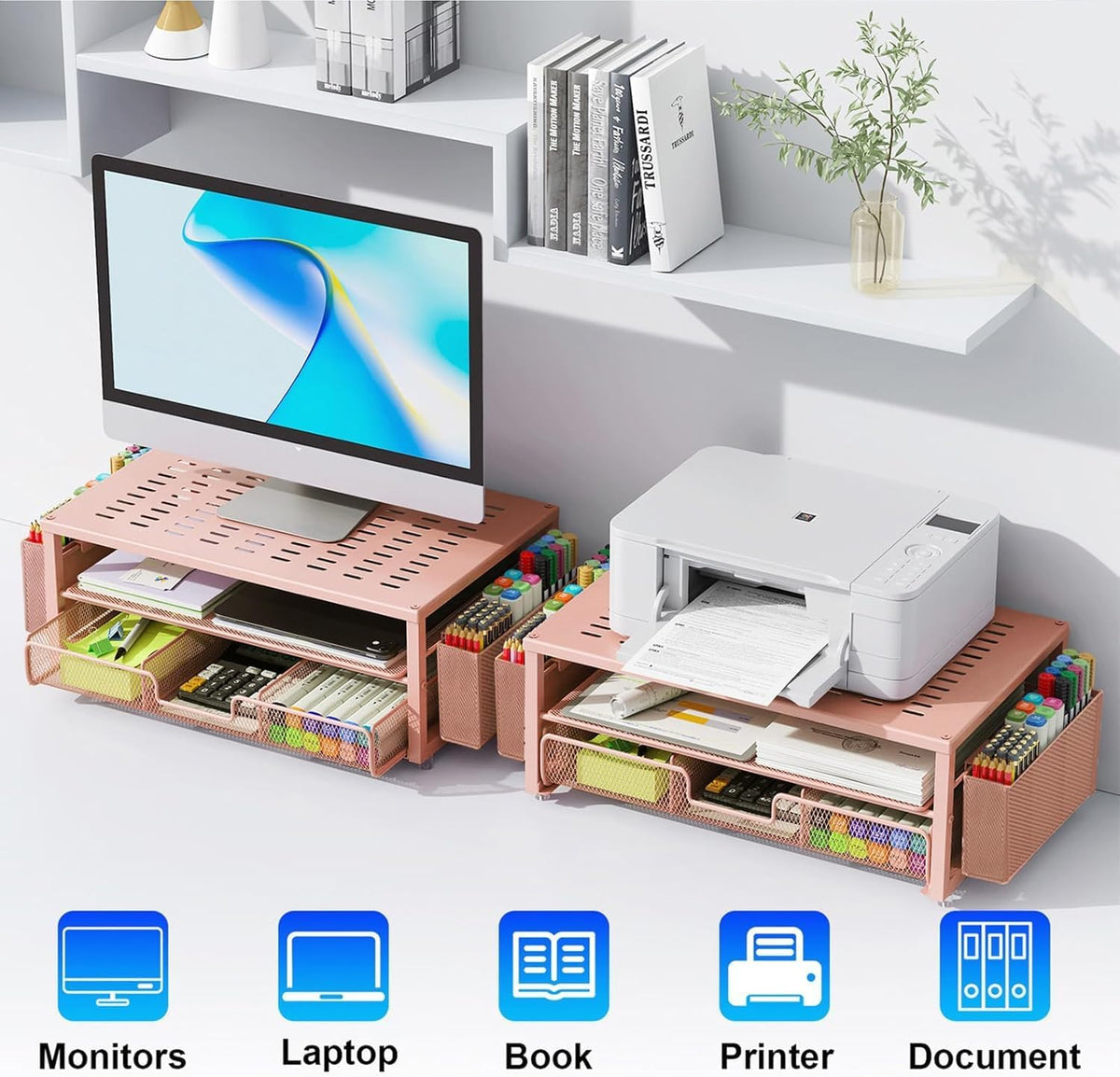 Monitor Stand with Drawer and 2 Pen Holders