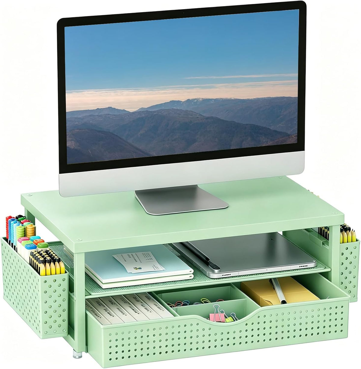 Monitor Stand with Drawer and 2 Pen Holders