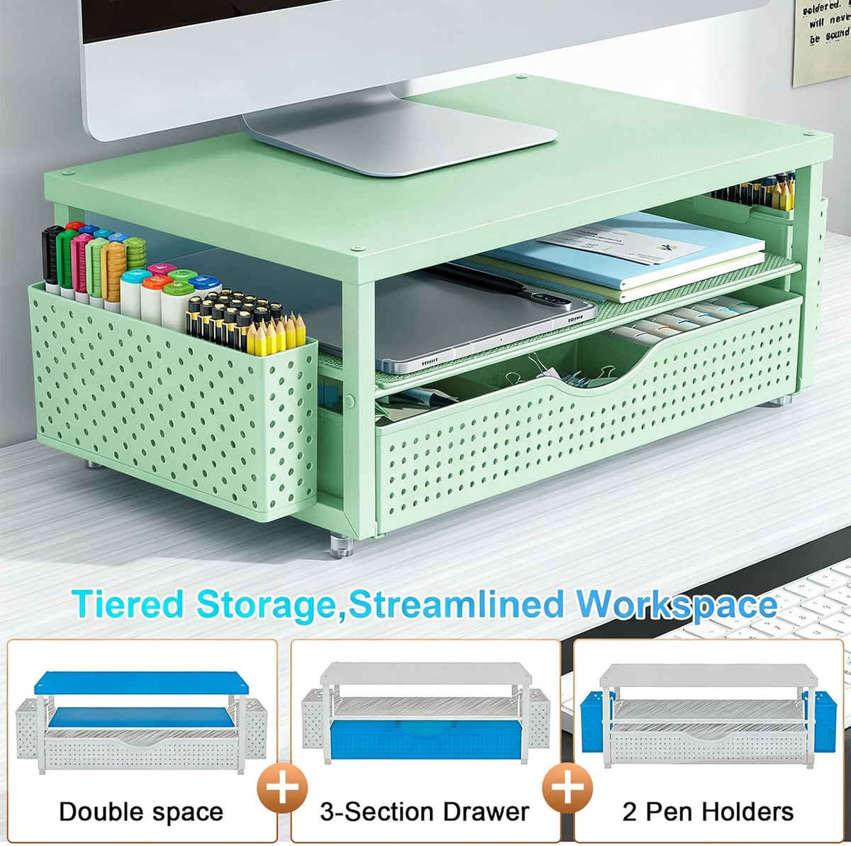 Monitor Stand with Drawer and 2 Pen Holders