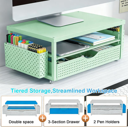Monitor Stand with Drawer and 2 Pen Holders