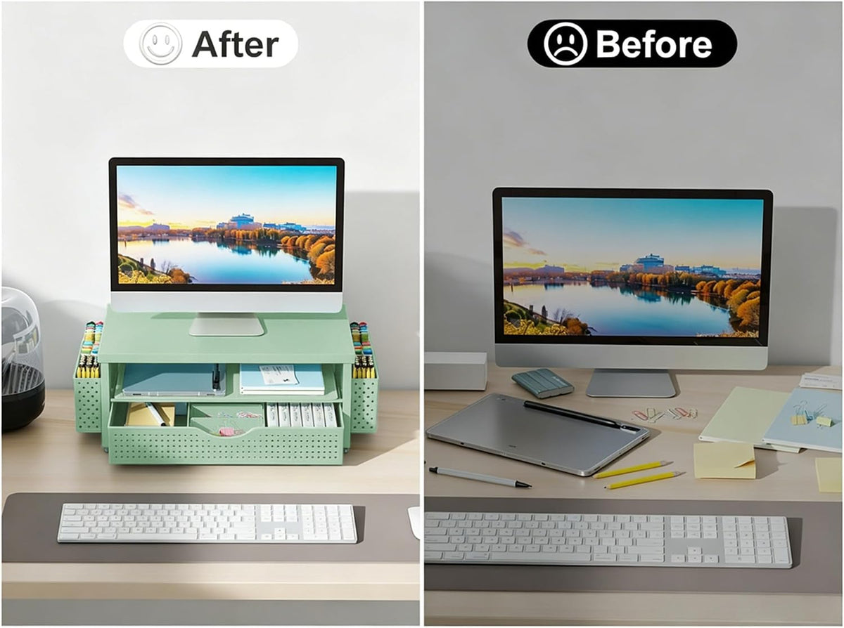 Monitor Stand with Drawer and 2 Pen Holders