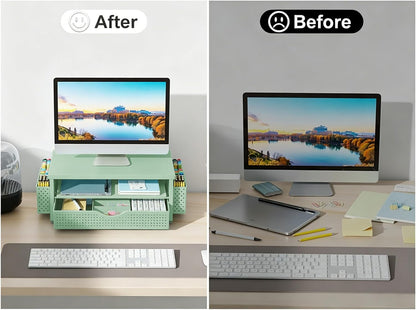 Monitor Stand with Drawer and 2 Pen Holders