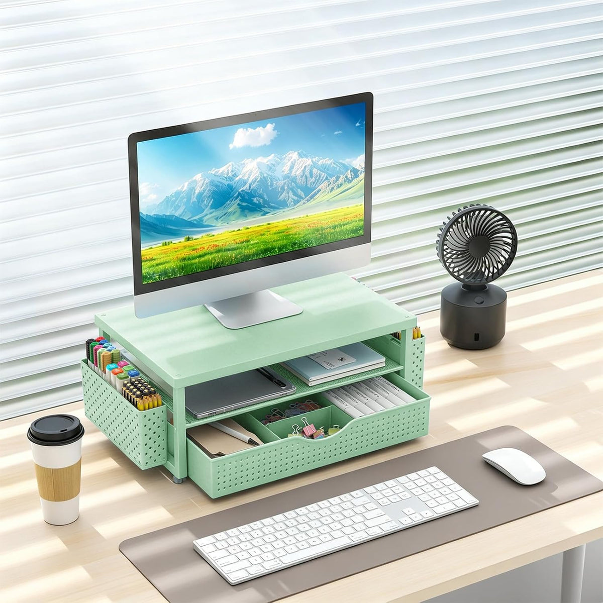 Monitor Stand with Drawer and 2 Pen Holders