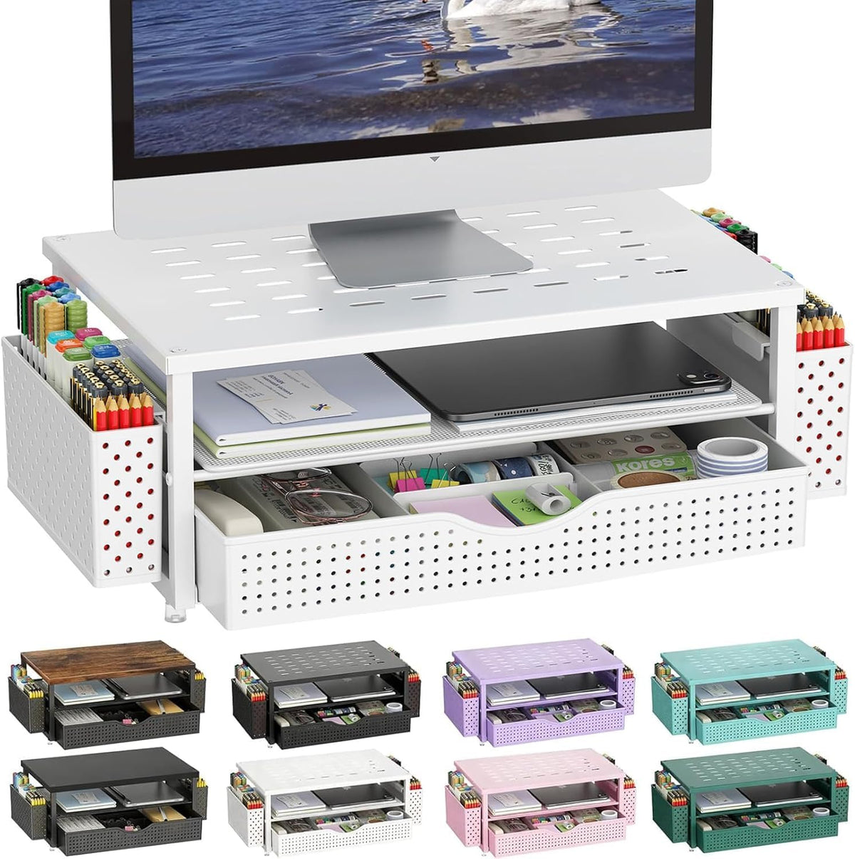 Monitor Stand with Drawer and 2 Pen Holders