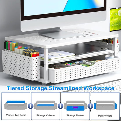 Monitor Stand with Drawer and 2 Pen Holders