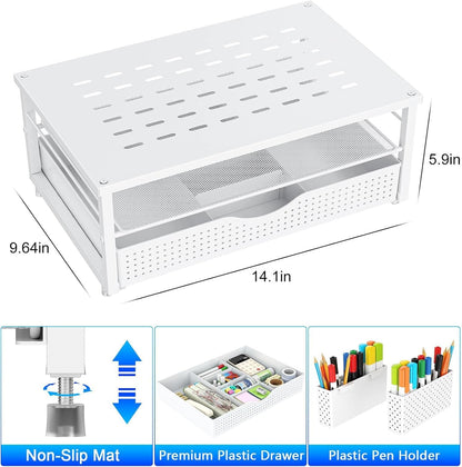 Monitor Stand with Drawer and 2 Pen Holders