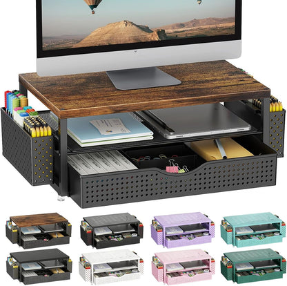 Monitor Stand with Drawer and 2 Pen Holders