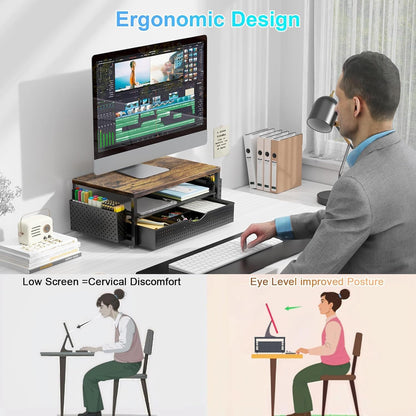Monitor Stand with Drawer and 2 Pen Holders