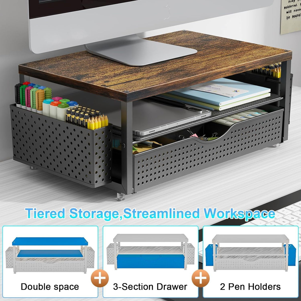 Monitor Stand with Drawer and 2 Pen Holders