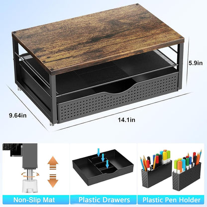 Monitor Stand with Drawer and 2 Pen Holders