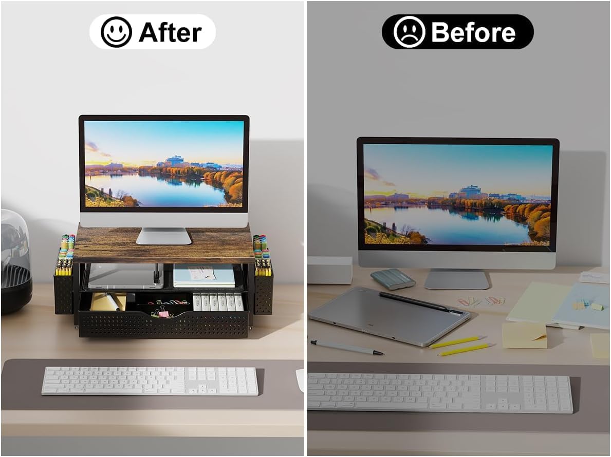 Monitor Stand with Drawer and 2 Pen Holders
