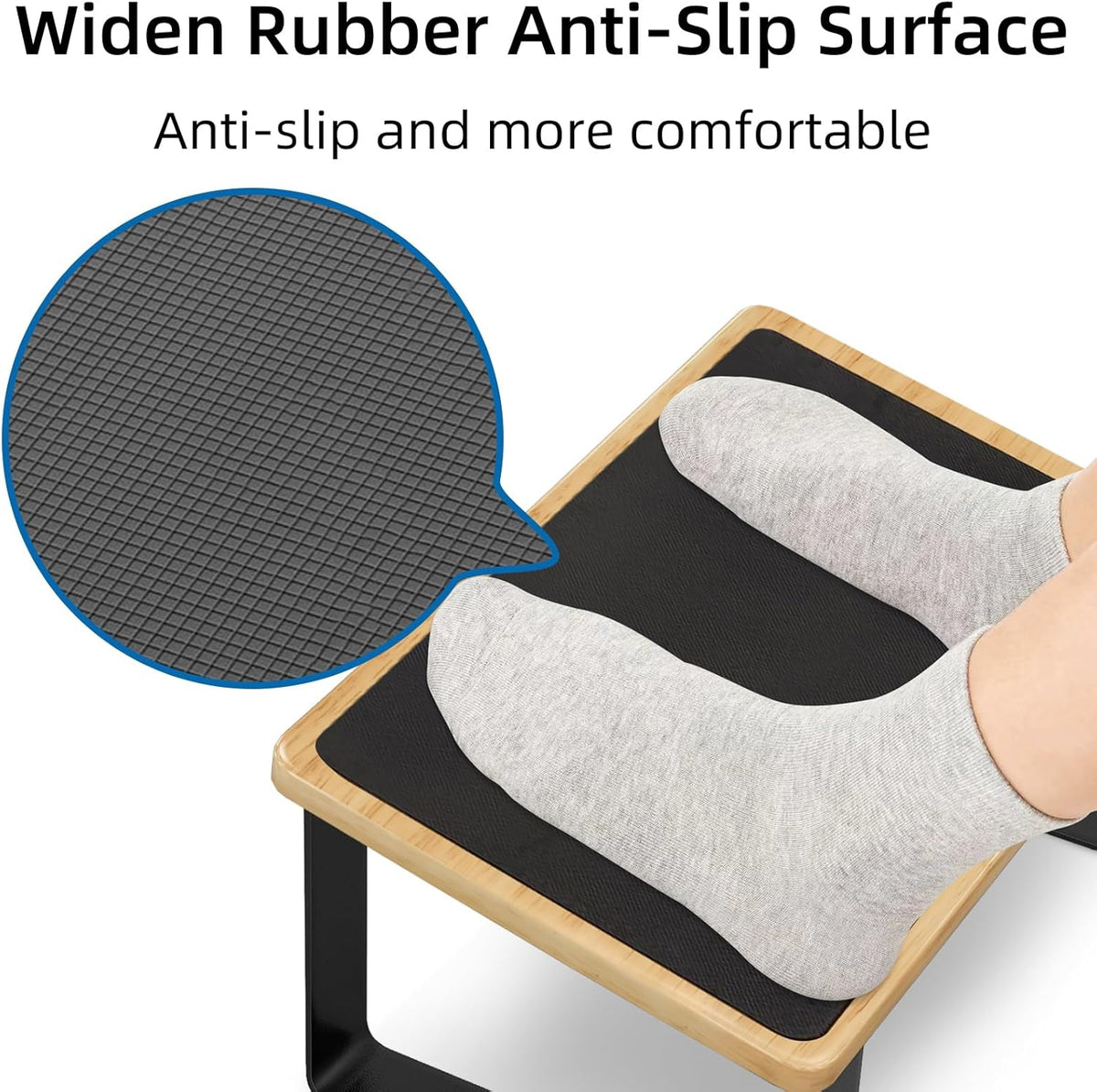 Foot Rest for Under Desk at Work, New Upgrade Wooden with Metal Ergonomic Foot Stools with Non-Slip Rubber Stepping Surface, Office Footstools Under Desk Pressure Relief, Matte Black Thicken Footrest