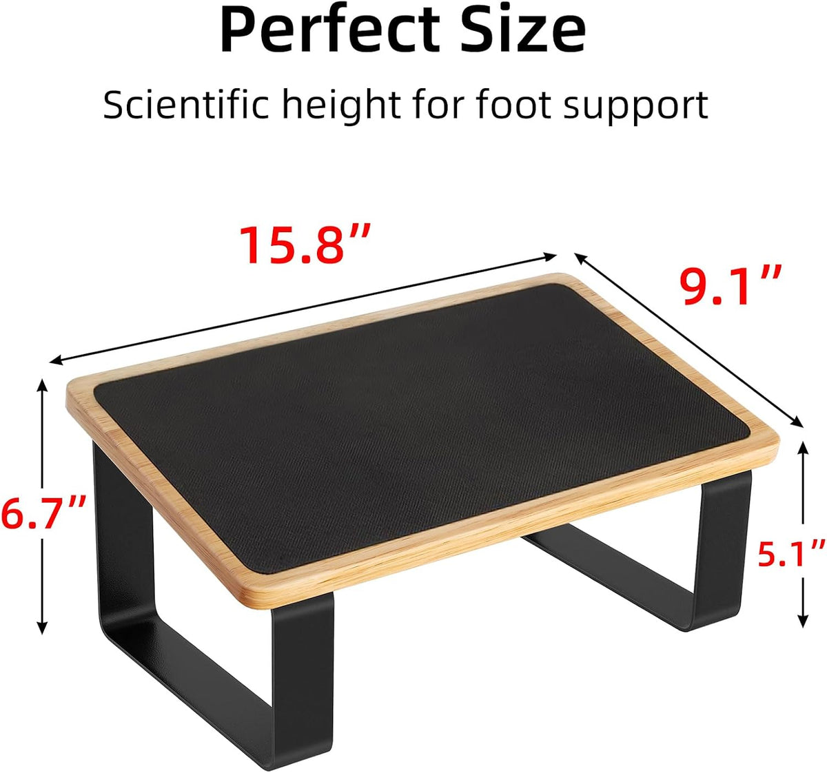 Foot Rest for Under Desk at Work, New Upgrade Wooden with Metal Ergonomic Foot Stools with Non-Slip Rubber Stepping Surface, Office Footstools Under Desk Pressure Relief, Matte Black Thicken Footrest