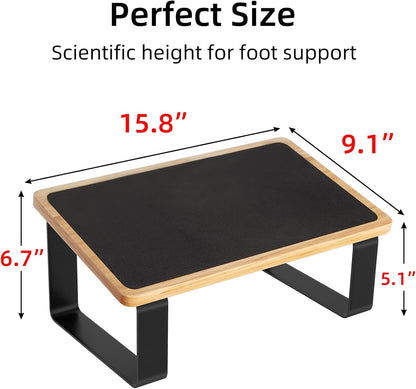 Foot Rest for Under Desk at Work, New Upgrade Wooden with Metal Ergonomic Foot Stools with Non-Slip Rubber Stepping Surface, Office Footstools Under Desk Pressure Relief, Matte Black Thicken Footrest