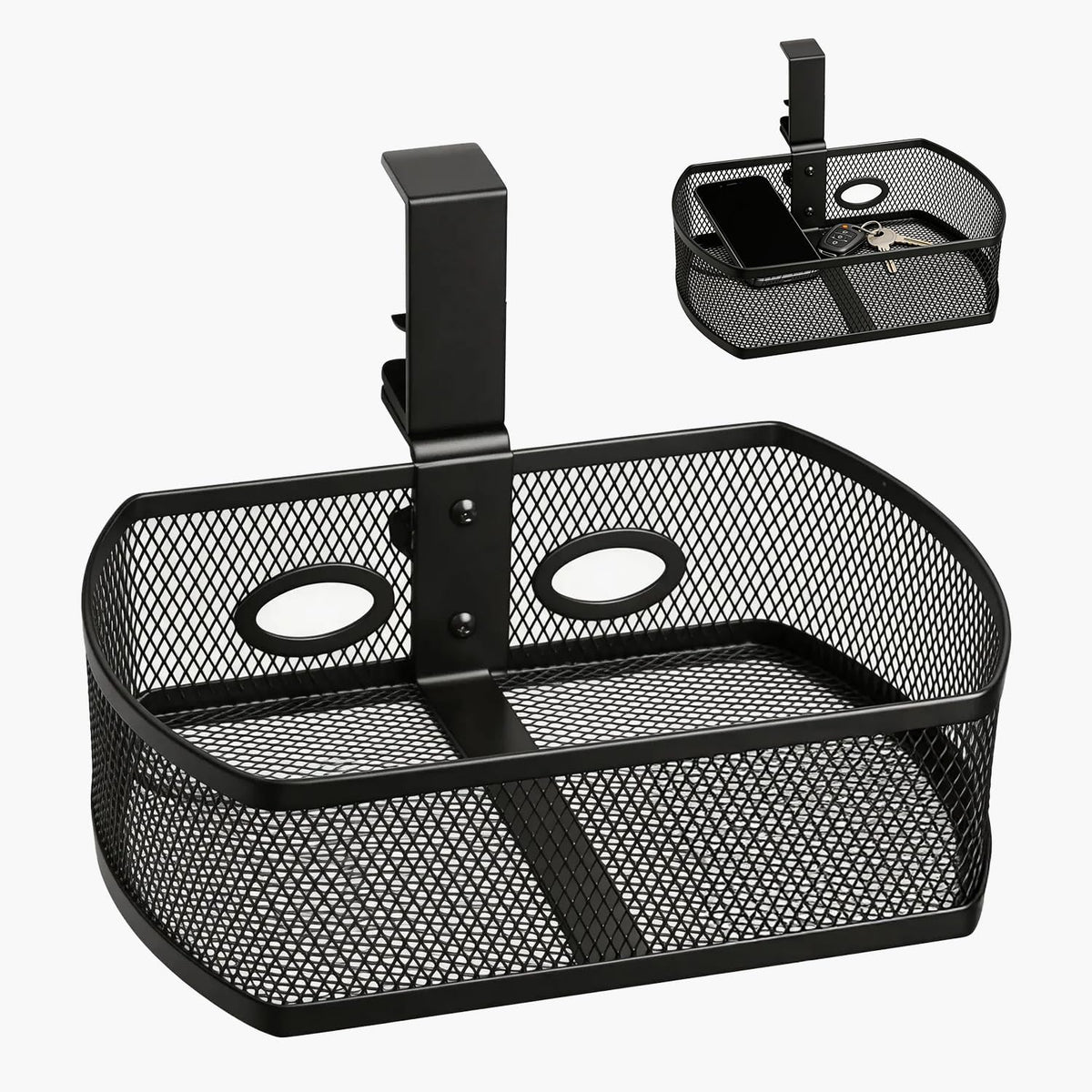 Clamp On Desk Organizer, Hanging Desk Shelf with Clamp, Metal Mesh Desk Drawer Attachment for Office Supplies, Phone, Pens, Glasses, No Drill Under Desk Storage