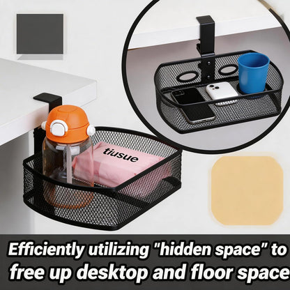 Clamp On Desk Organizer, Hanging Desk Shelf with Clamp, Metal Mesh Desk Drawer Attachment for Office Supplies, Phone, Pens, Glasses, No Drill Under Desk Storage
