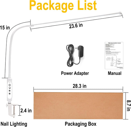 Nail Light for Desk, 23.6" Nail Desk Lamp with 360° Flexible Gooseneck