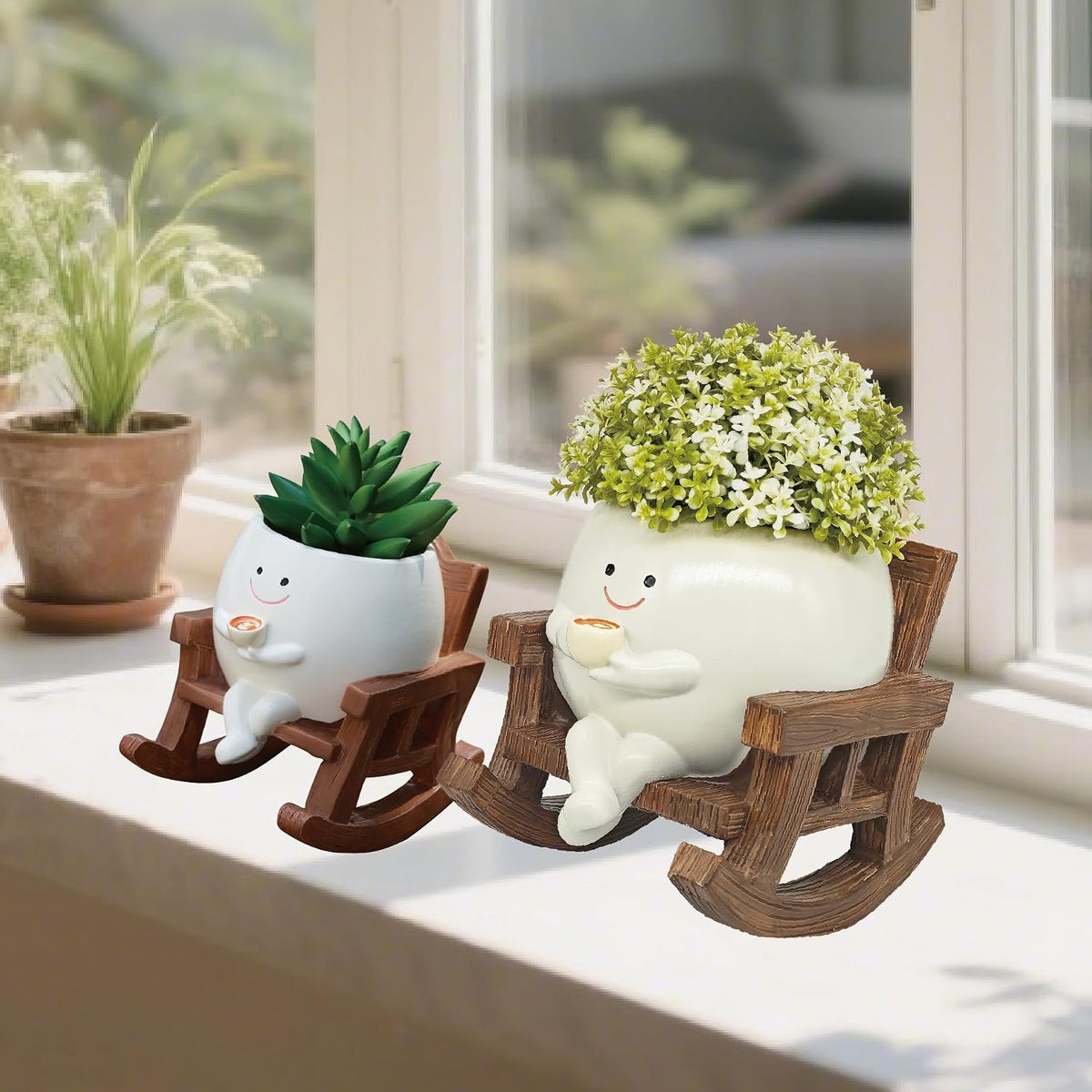 Smiley Face Planter Pot, Cute Coffee Plant Pots for Indoor Outdoor