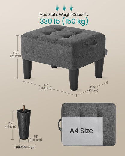 SONGMICS Foot Stool, Small Linen-Look Fabric Ottoman with Thick Cushion